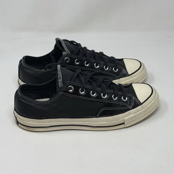 Converse Chuck 70 Ox Mens 8 Black Leather Low Top Retro Unisex Shoes Sneakers - Picture 1 of 16